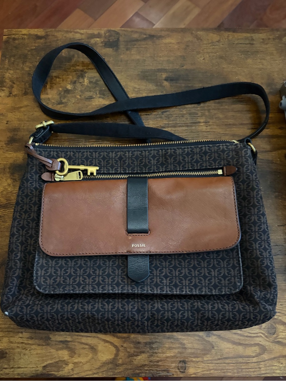 Fossil Kinley Small Colorblock Crossbody Bag Black And Brown